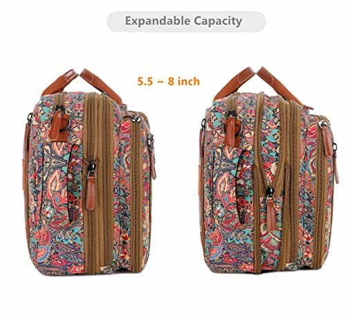 Colorful expandable travel bag with paisley pattern.